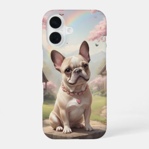 Funda Para iPhone 16 Bulldog Francés Flores de Cerezo Arcoíris Cottagec