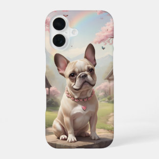 Funda Para iPhone 16 Bulldog Francés Flores de Cerezo Arcoíris Cottagec