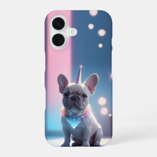 Funda Para iPhone 16 Bulldog Francés Unicornio Pastel Luces Brillantes