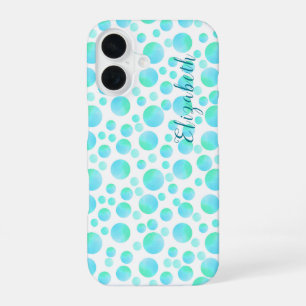 Funda Para iPhone 16 Burbujas Azul Turquesa Verano Moderno Nombre Perso