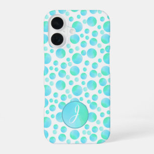 Funda Para iPhone 16 Burbujas modernas de azul turquesa con monograma p