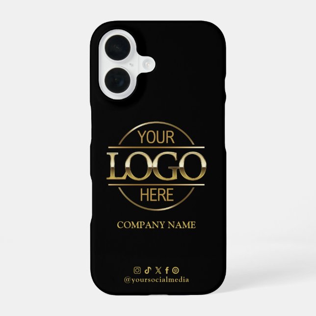 Funda Para iPhone 16 Business Logo & Social Media Black Promotional (Reverso )