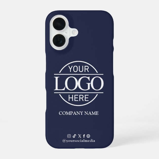 Funda Para iPhone 16 Business Logo & Social Media Blue Promotional (Reverso )