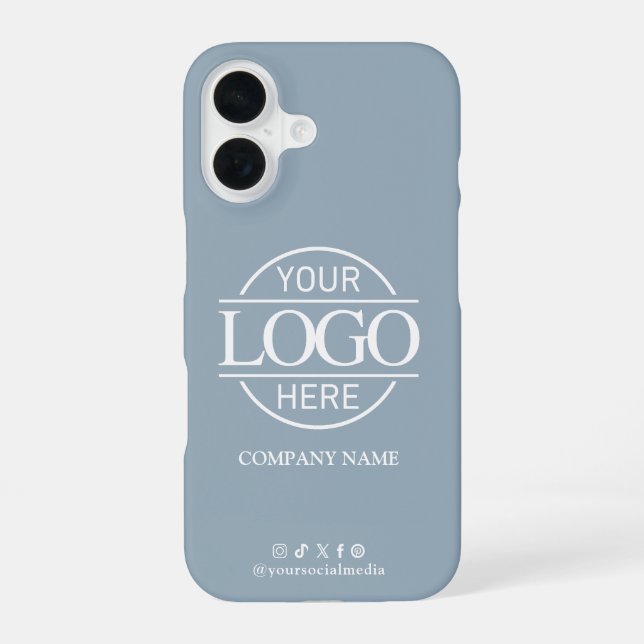 Funda Para iPhone 16 Business Logo & Social Media Blue Promotional (Reverso )