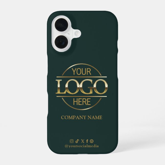 Funda Para iPhone 16 Business Logo & Social Media Green Promotional (Reverso )