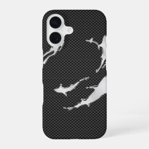 Funda Para iPhone 16 Buzo de plata con tiburones en decoración de fibra