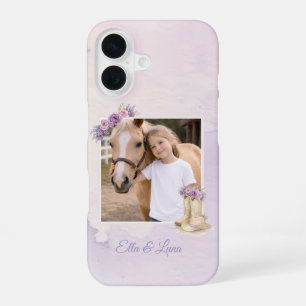 Funda Para iPhone 16 Caballo Floral Morado para Niñas