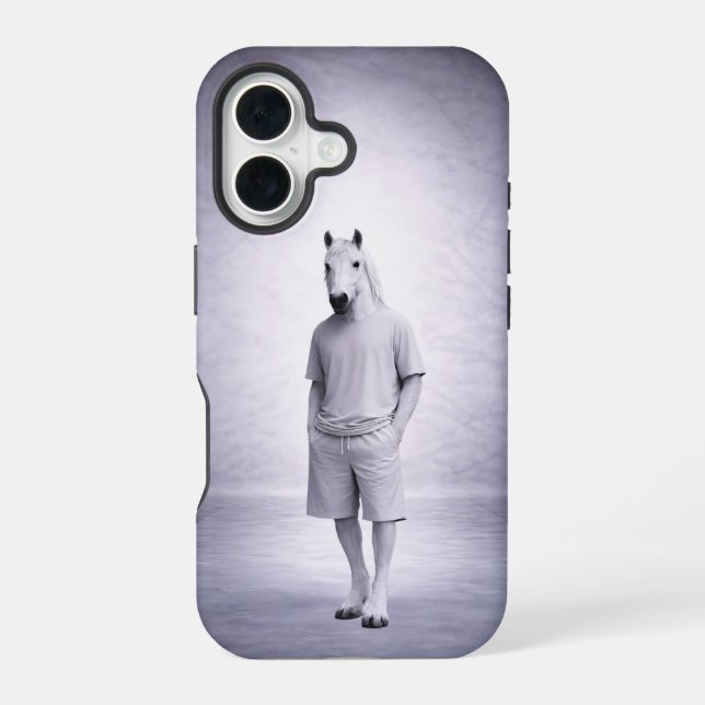 Funda Para iPhone 16 Caballo Mínimo con Ropa Moderna Casual (Reverso )