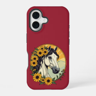 Funda Para iPhone 16 Caballo Purasangre y Flores de Susana de Ojos Negr