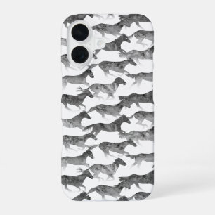 Funda Para iPhone 16 Caballos de color de agua negro