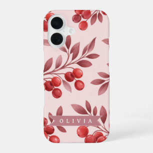 Funda Para iPhone 16 Cabaña Botánica Personalizada de Bayas Rojas de In