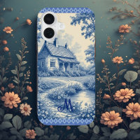 Cabaña rústica monograma Toile francés azul románt