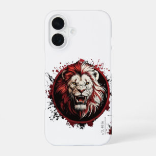 Funda Para iPhone 16 Cabeza de León Fiero de Melena Roja Estilo Tribal