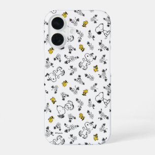 Funda Para iPhone 16 Cacahuetes Snoopy & Woodstock Patrón de flores B