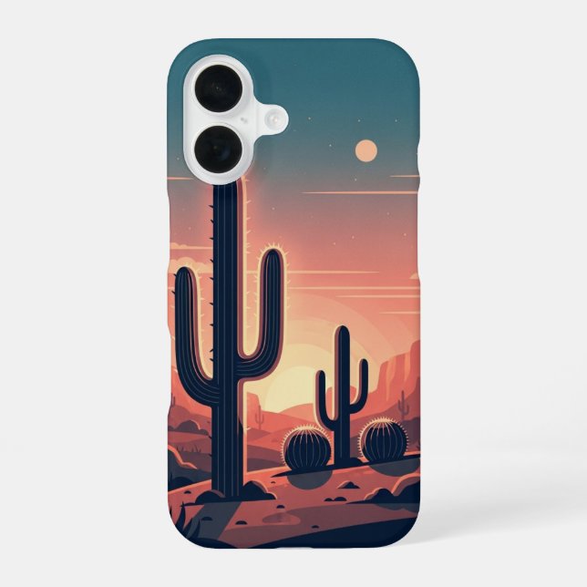 Funda Para iPhone 16 Cactus de puesta de sol retro (Reverso )