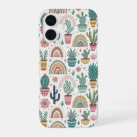 Cactus Pot with Plants, Flowers and Rainbows