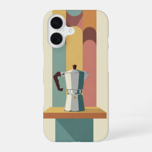 Funda Para iPhone 16 Cafetera Moka en Bloque Retro