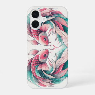 Funda Para iPhone 16 Caja de tatuaje de koi de corazón de amor rosa y a