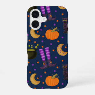 Funda Para iPhone 16 Calabazas, gatos y lunas lindas de Halloween