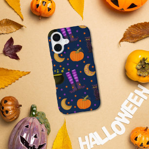Funda Para iPhone 16 Calabazas, gatos y lunas lindas de Halloween