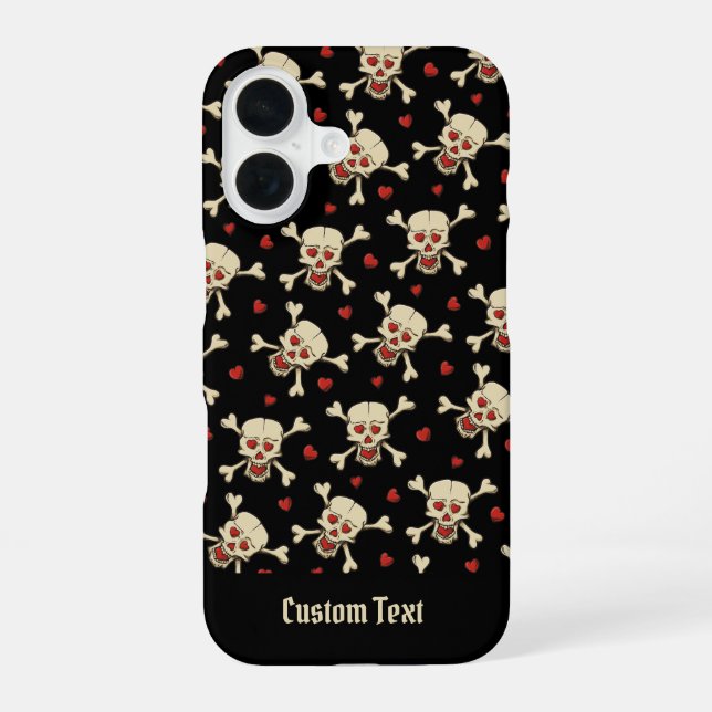 Funda Para iPhone 16 Calavera con patrón cardíaco (Reverso )