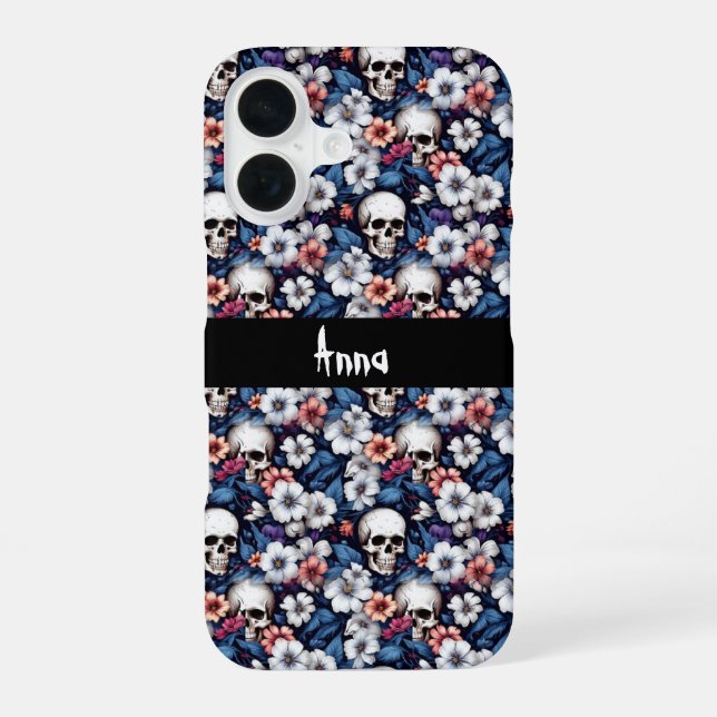 Funda Para iPhone 16 Calaveras entre las flores (Reverso )