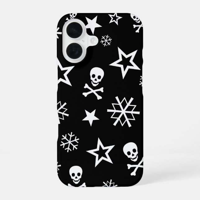 Funda Para iPhone 16 Calaveras y copos de nieve (Reverso )