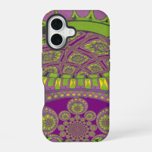 Funda Para iPhone 16 Calidoscopio Tradicional Africano de Púrpura y Ama
