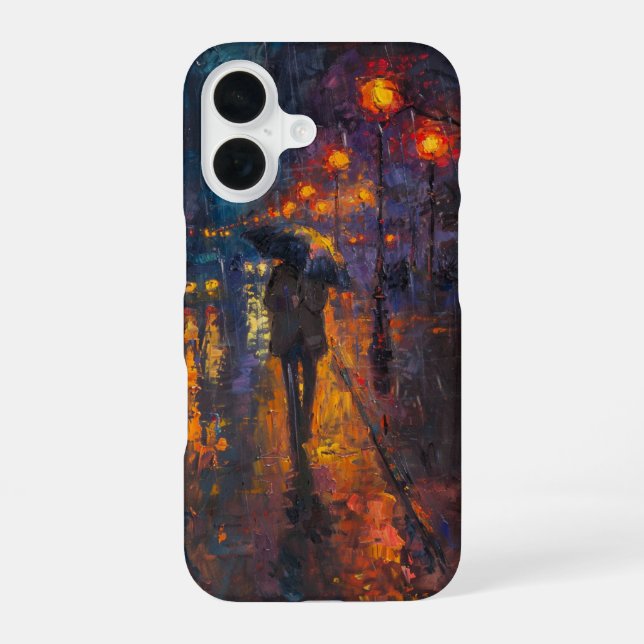 Funda Para iPhone 16 Calle lluviosa con luz cálida (Reverso )