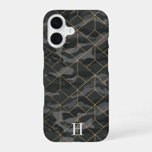 Funda Para iPhone 16 Camo de oliva oscuro genial y monograma geométrico