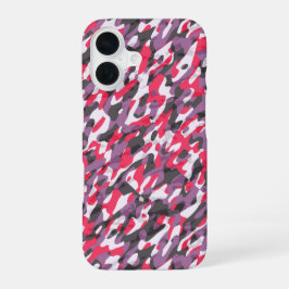 Funda Para iPhone 16 Camuflaje abstracto rosa caliente, púrpura y negro