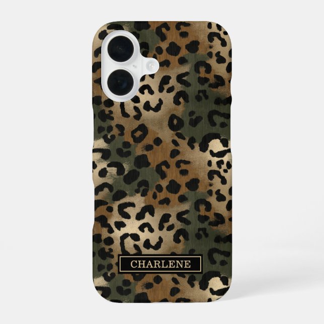 Funda Para iPhone 16 Camuflaje Estampado Leopardo Monogramado (Reverso )