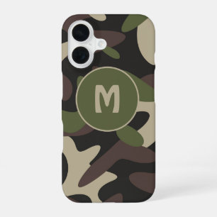 Funda Para iPhone 16 Camuflaje Militar Patrón Verde Cameo Monograma