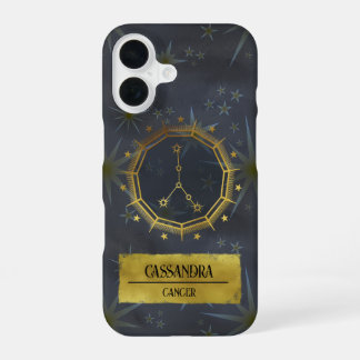 Funda Para iPhone 16 Cáncer Astrología Zodiaca Oscura: Negro y Oro