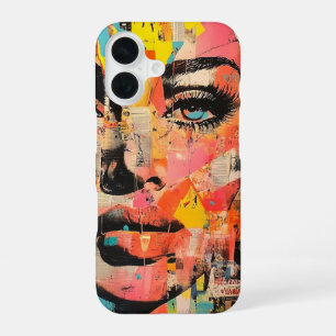 Funda Para iPhone 16 Cara de Arte Pop Retro en Papel de Periódico