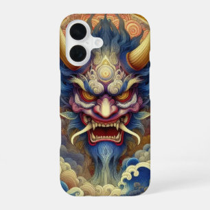 Funda Para iPhone 16 Cara de demonio Oni abstracto fractal oriental