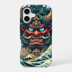 Funda Para iPhone 16 Cara de demonio Oni abstracto oriental olas de Kan