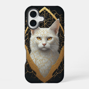 Funda Para iPhone 16 Cara de Gato Agrietada Dorada Arte Animal Místico 
