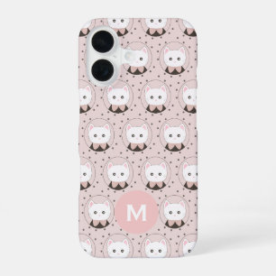 Funda Para iPhone 16 Cara de Gato Linda Patrón de Lunares Rosados Monog