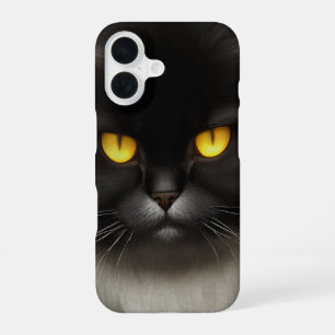 Funda Para iPhone 16 Cara de Gato Persa Negro Esponjoso y Divertido Eno