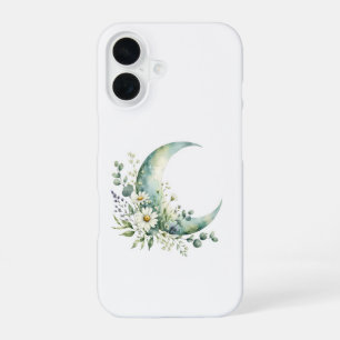 Funda Para iPhone 16 Carcasa para iPhone 16 con Luna Creciente y Flores