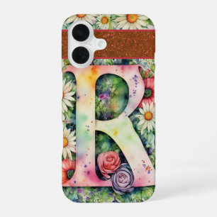 Funda Para iPhone 16 Carta Personalizada R Floral Elegante Acuarela