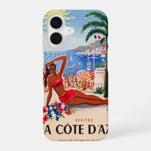 Funda Para iPhone 16 Cartel de viaje vintage francés de la Costa Azul