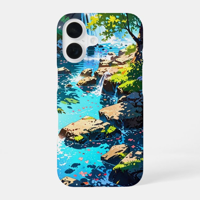Funda Para iPhone 16 Cascada en el bosque de primavera (Reverso )