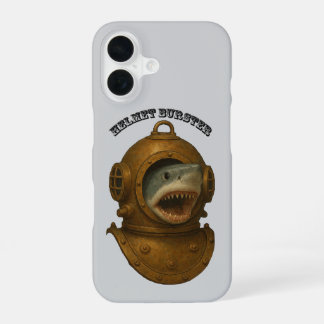 Funda Para iPhone 16 Casco de buzo vintage con un tiburón saliendo URM