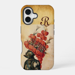 FUNDA PARA iPhone 16 CASCO DE CABALLERO ANTIGUO, DRAGONES Y PLUMAS ROJA