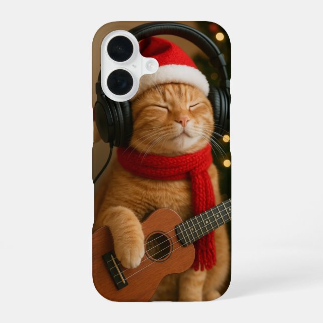 Funda Para iPhone 16 Cat iPhone 16 Case Playing Christmas Music (Reverso )