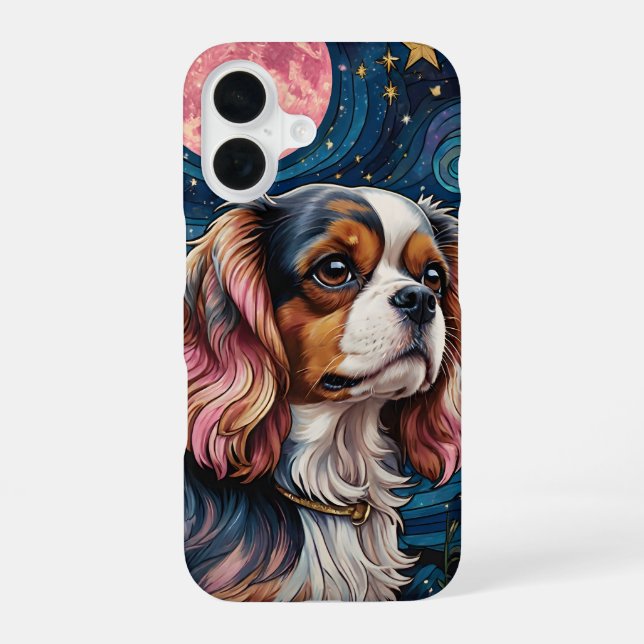 Funda Para iPhone 16 Cavalier King Charles Seted Glass Stars Moon (Reverso )