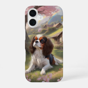 Funda Para iPhone 16 Cavalier King Charles Tricolor Flores de Cerezo