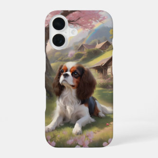 Funda Para iPhone 16 Cavalier King Charles Tricolor Flores de Cerezo